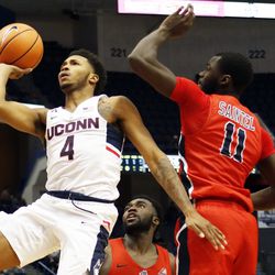 The UConn Huskies take on the Stony Brook Seawolves in a men's college basketball game at XL Center in Hartford, CT on November 14, 2017.