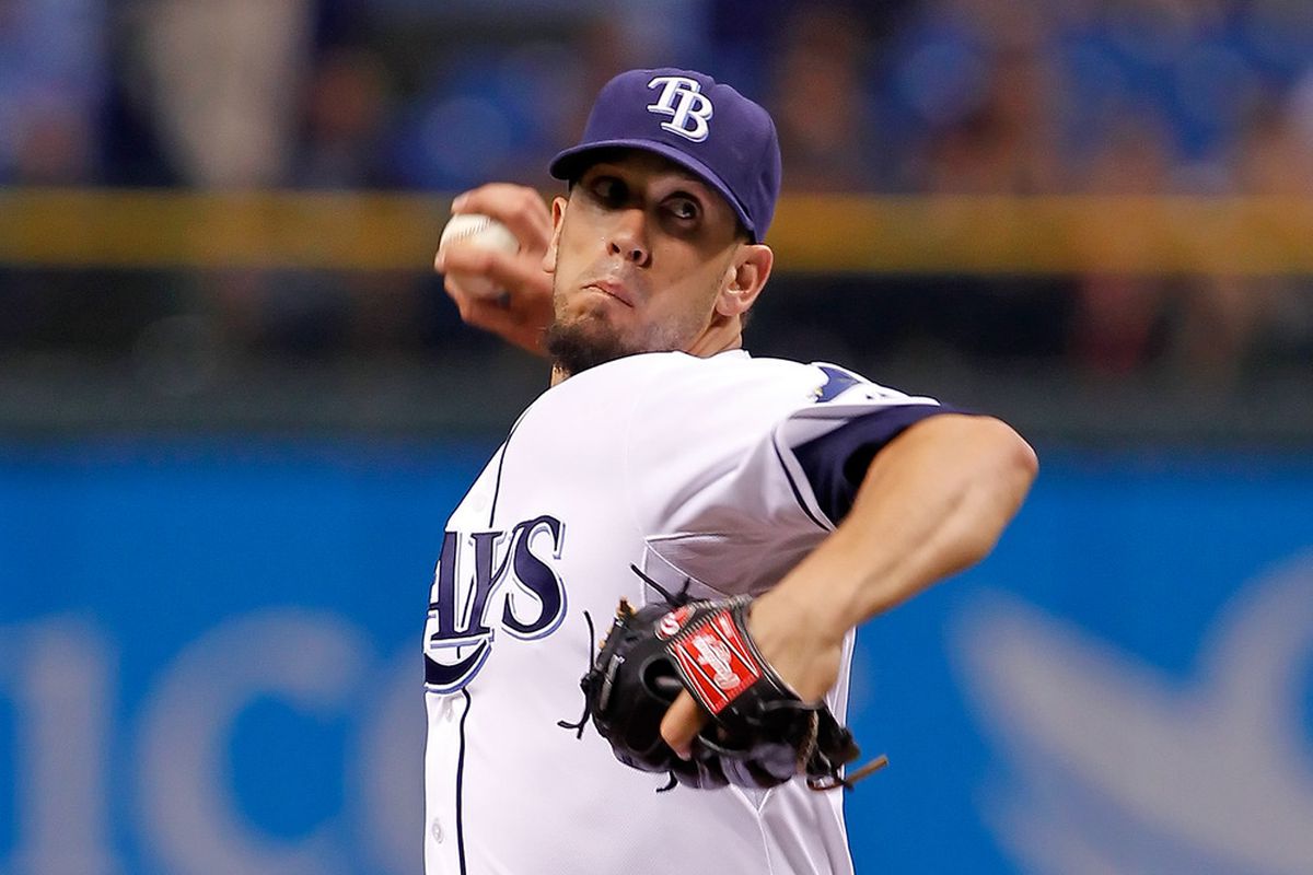ST PETERSBURG, FL - JUNE 28:  :  Pitcher James Shields #33 of the Tampa Bay Rays pitches against the Detroit Tigers during the game at Tropicana Field on June 28, 2012 in St. Petersburg, Florida.  (Photo by J. Meric/Getty Images)