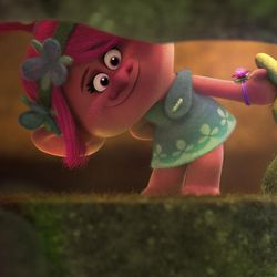 Relentlessly upbeat — if slightly naive — troll Poppy (voiced by Anna Kendrick) sets off to rescue her friends, the Snack Pack, in “Trolls.”