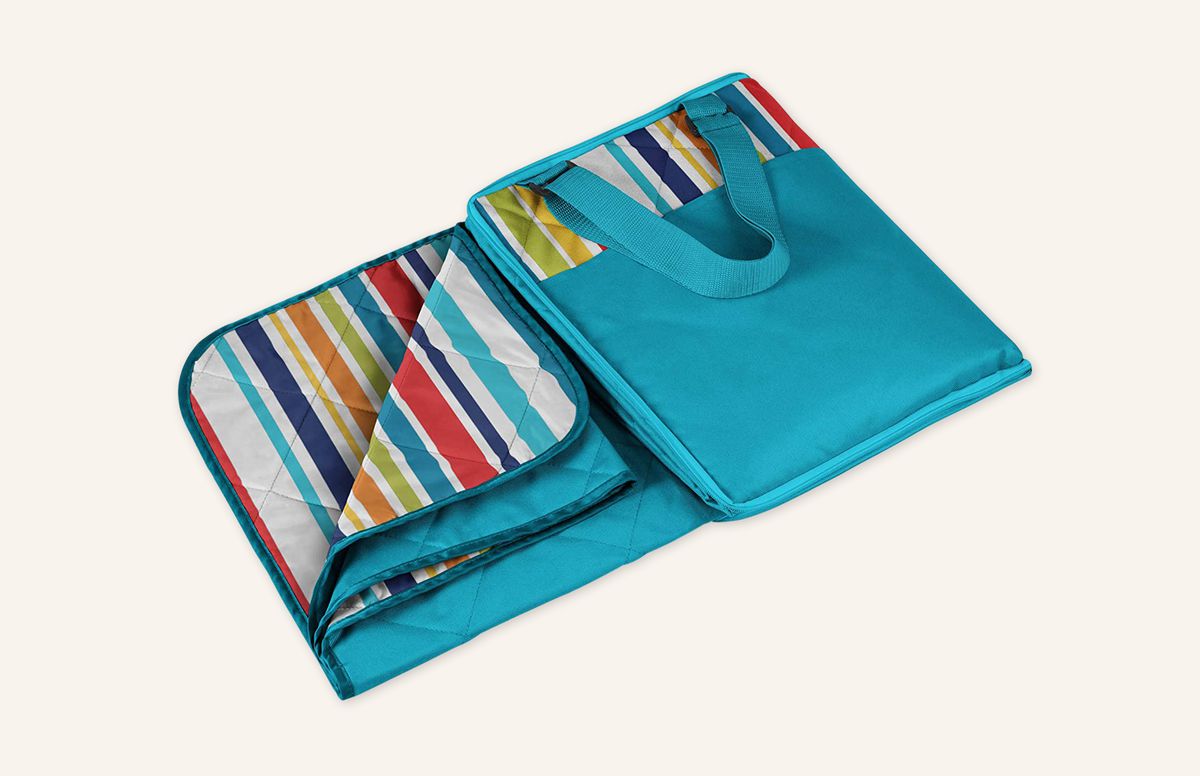 Blue picnic blanket with stripes