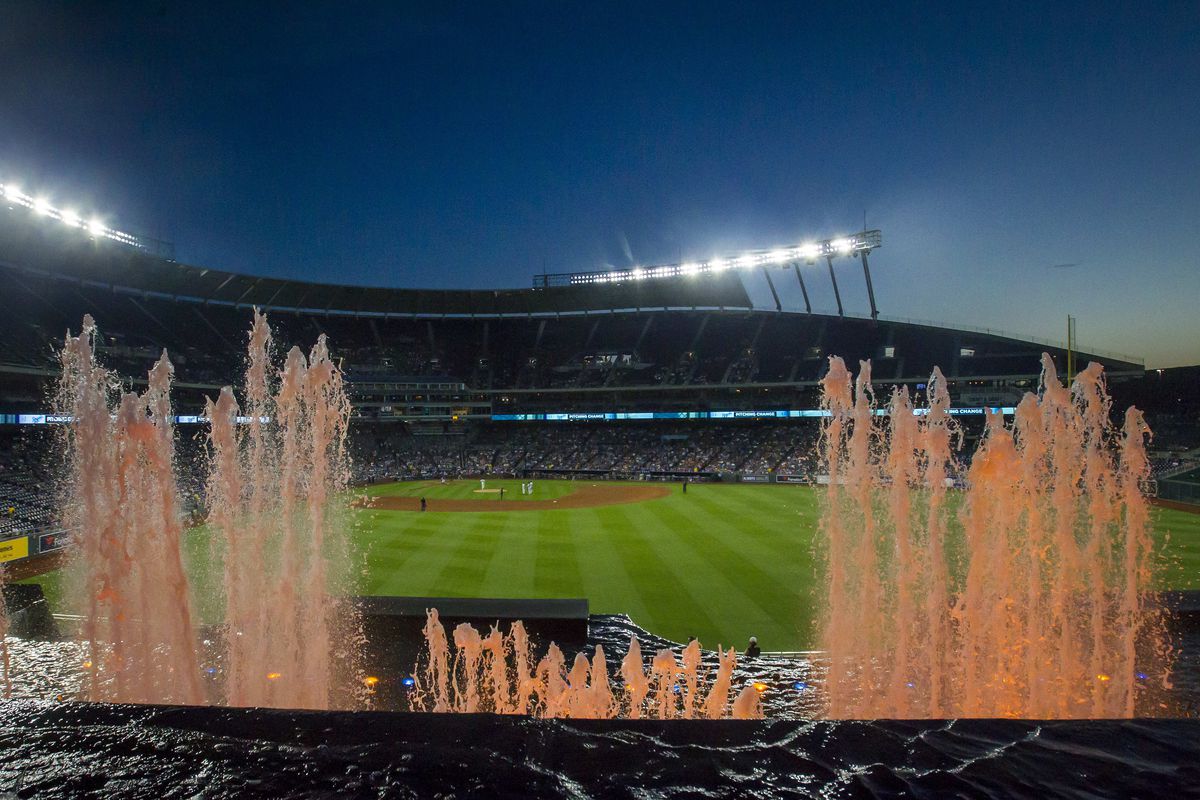 An internal view of the stadium fountains during the MLB regular season game between the Boston Red Sox and the Kansas City Royals, on Tuesday June 4, 2019 at Kauffman Stadium in Kansas City, MO.