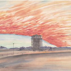 "Sunset, Water Tower" by Chiura Obata is featured in the UMFA's exhibition “Chiura Obata: An American Modern” through Sept. 2, 2018.