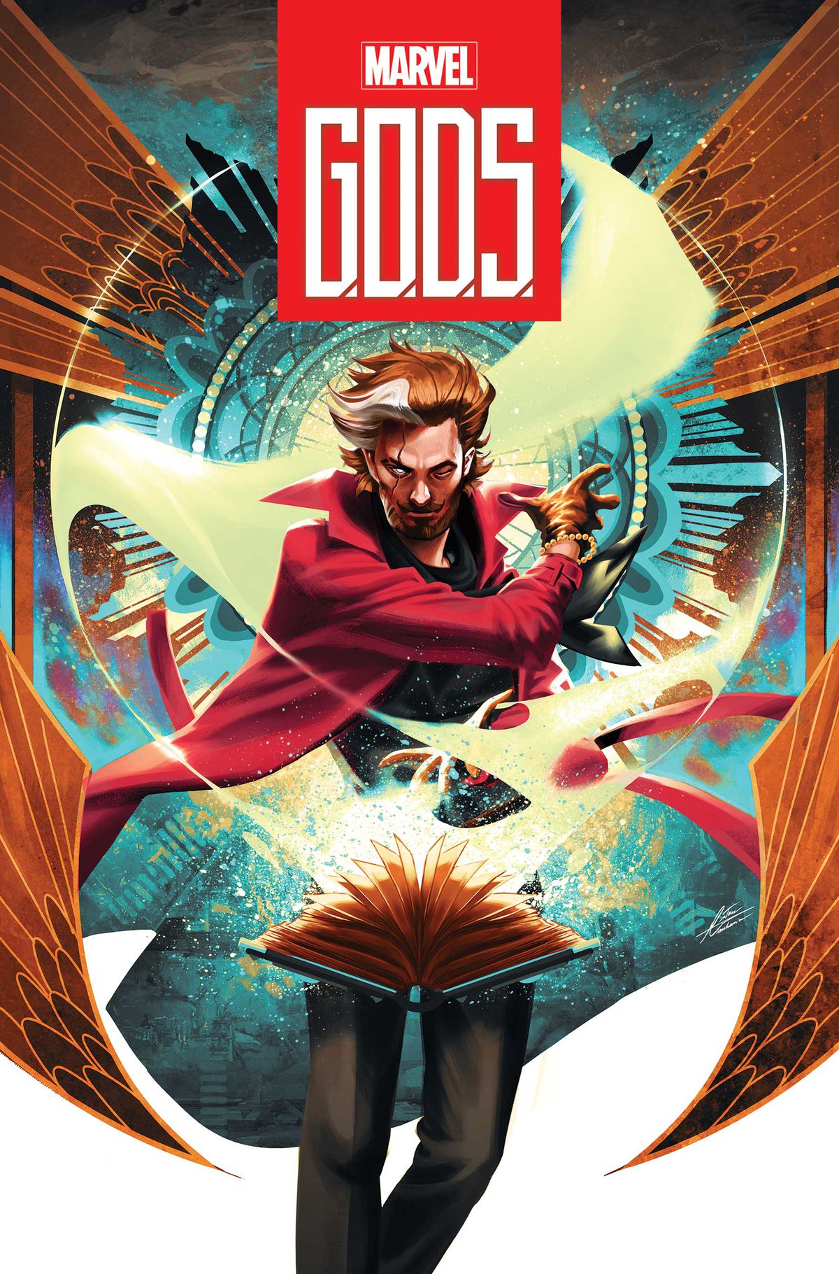 Wyn does some cool magic stuff on the cover of GODS #1 (2023).