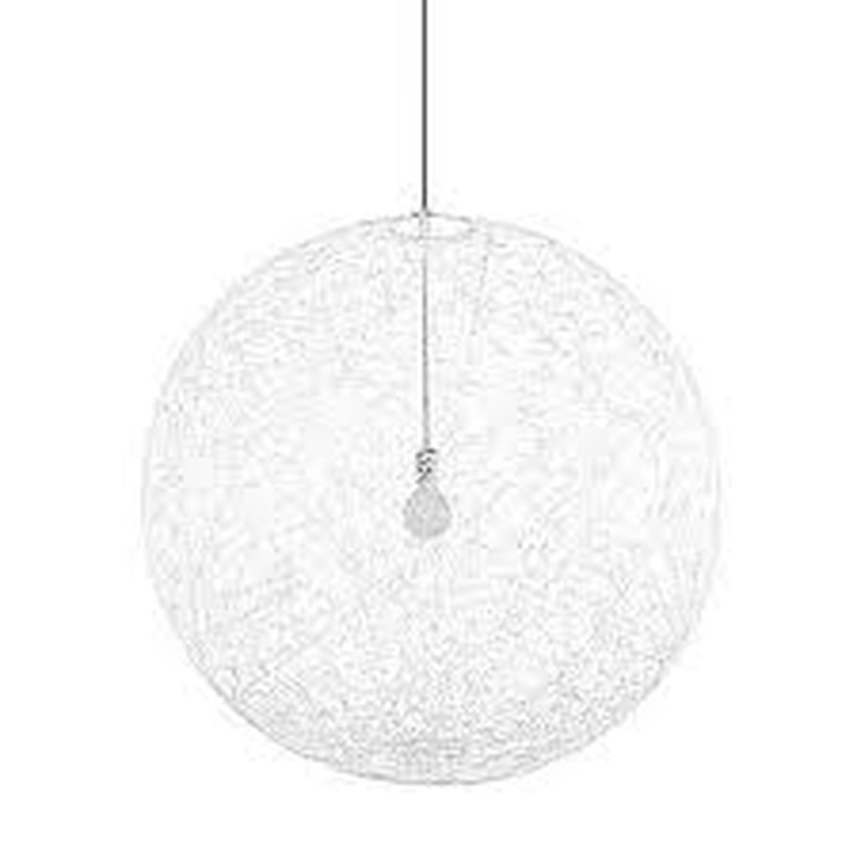 A circular-shaped pendant light with an exposed bulb hang from the ceiling. 