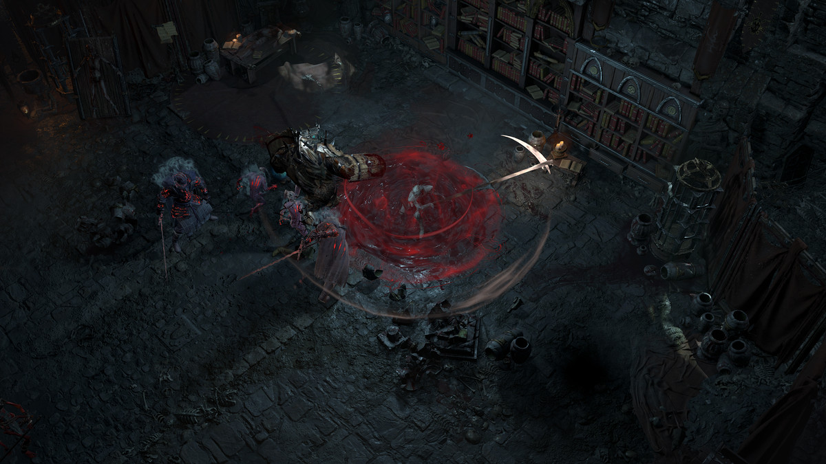 A Necromancer uses vampire powers to kill a bunch of vampires in Diablo 4