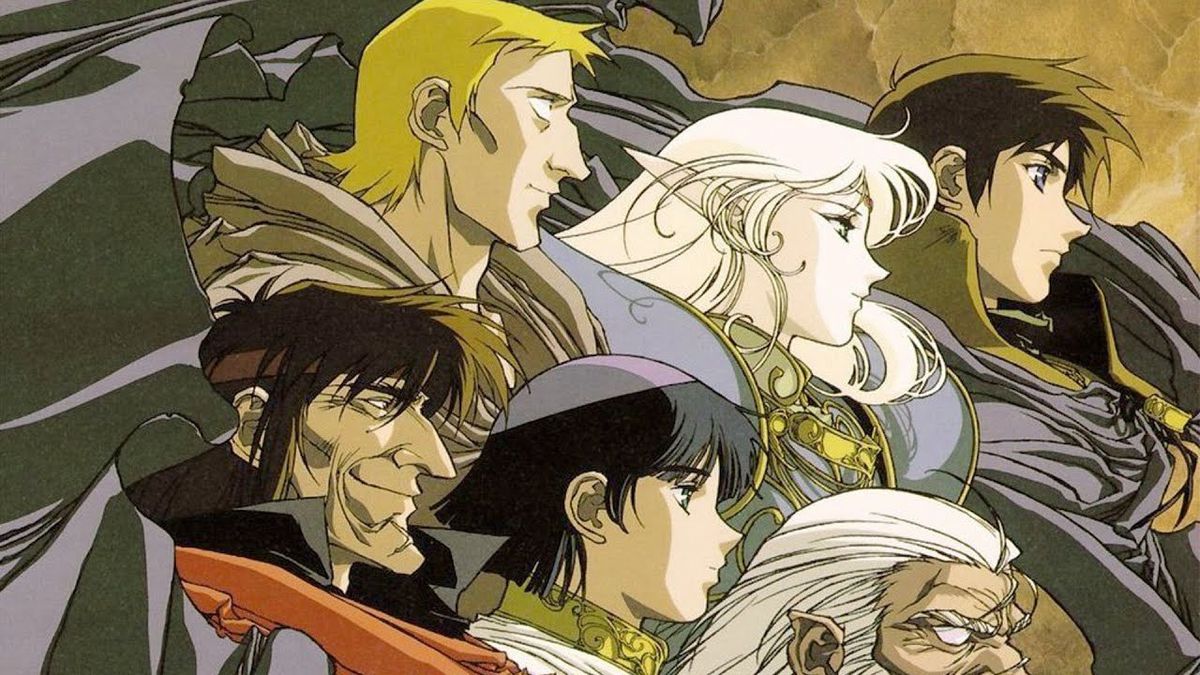 The warrior Parn alongside his group of companions in Record of Lodoss War.