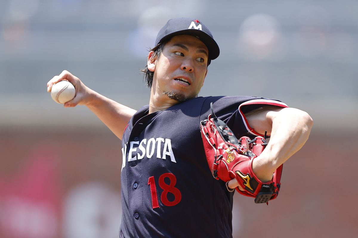 Kenta Maeda of the Minnesota Twins pitches during the third inning against the Atlanta Braves at Truist Park on June 28, 2023 in Atlanta, Georgia.