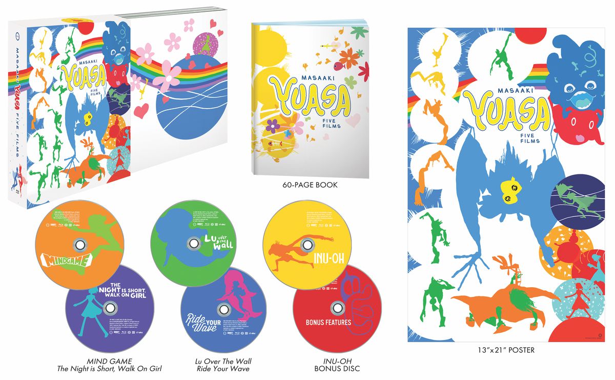 Masaaki Yuasa Five Films collection spread out to display the discs and included book