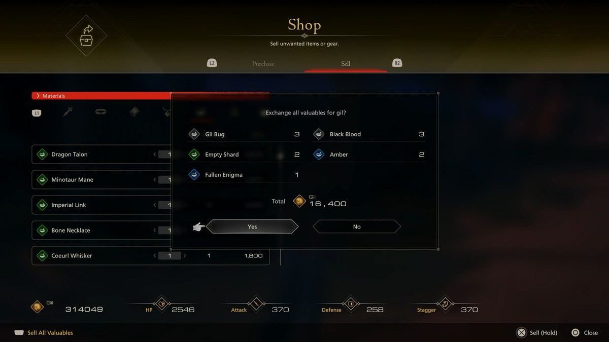 Sell ​​all your valuables in a shop in Final Fantasy 16