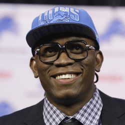 Ezekiel Ansah, the Detroit Lions first round draft pick, addresses the media during an NFL football news conference the team's training facility in Allen Park, Mich., Friday, April 26, 2013. Ansah, born and raised in Ghana, was selected fifth overall in the NFL draft on Thursday. 