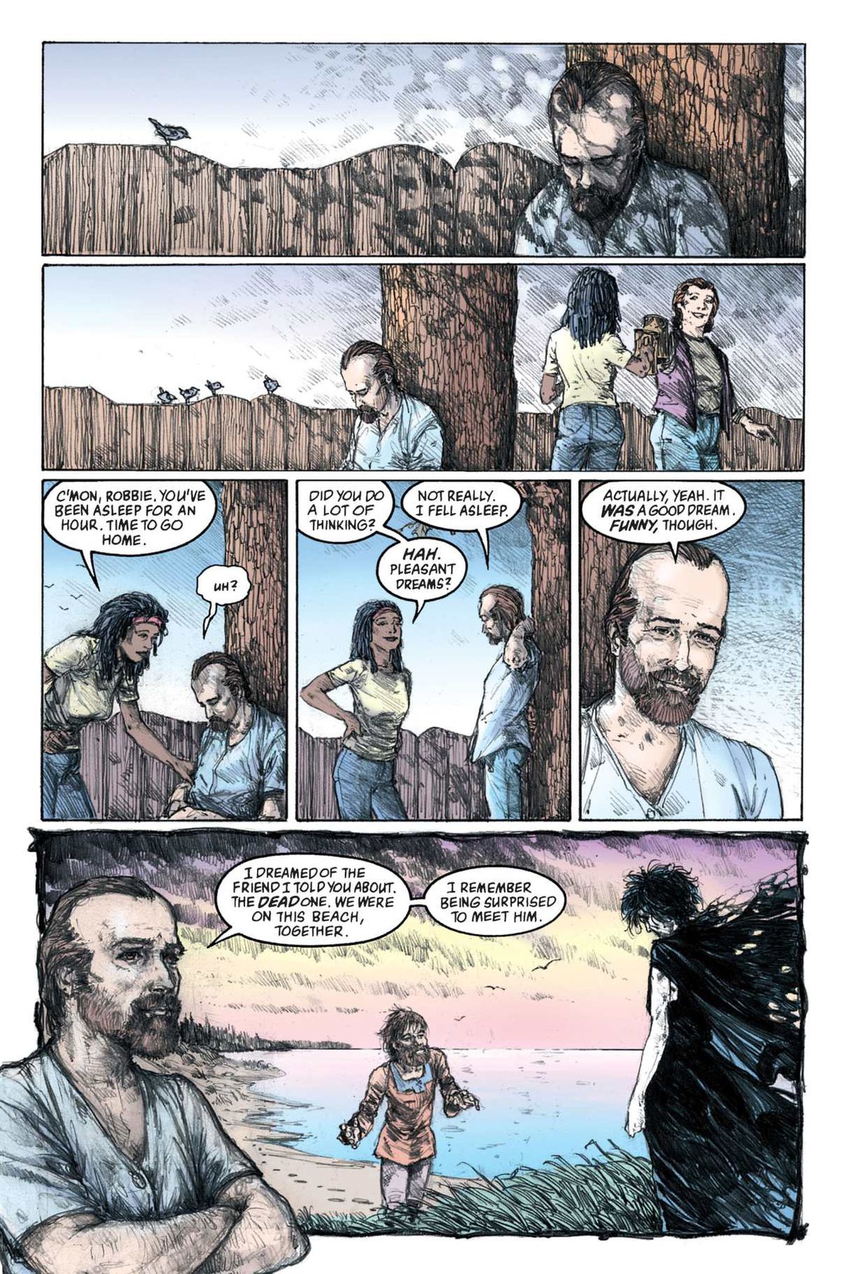 Sebuah halaman dari edisi #73, “An Epilogue, Sunday Mourning,” dari The Sandman.