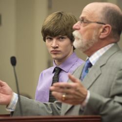 Zachary Ryan Robinson, left, listens to his attorney, Ron Yengich, during his sentencing for his role in a clandestine drug operation that he — along with his brother Alexander Jordan Robinson and his father, James Wesley Robinson — ran from the family’s Sugar House home. All three of the men were sentenced in Judge James Blanch's court at the Matheson Courthouse in Salt Lake City, Friday, Feb. 13, 2015. 