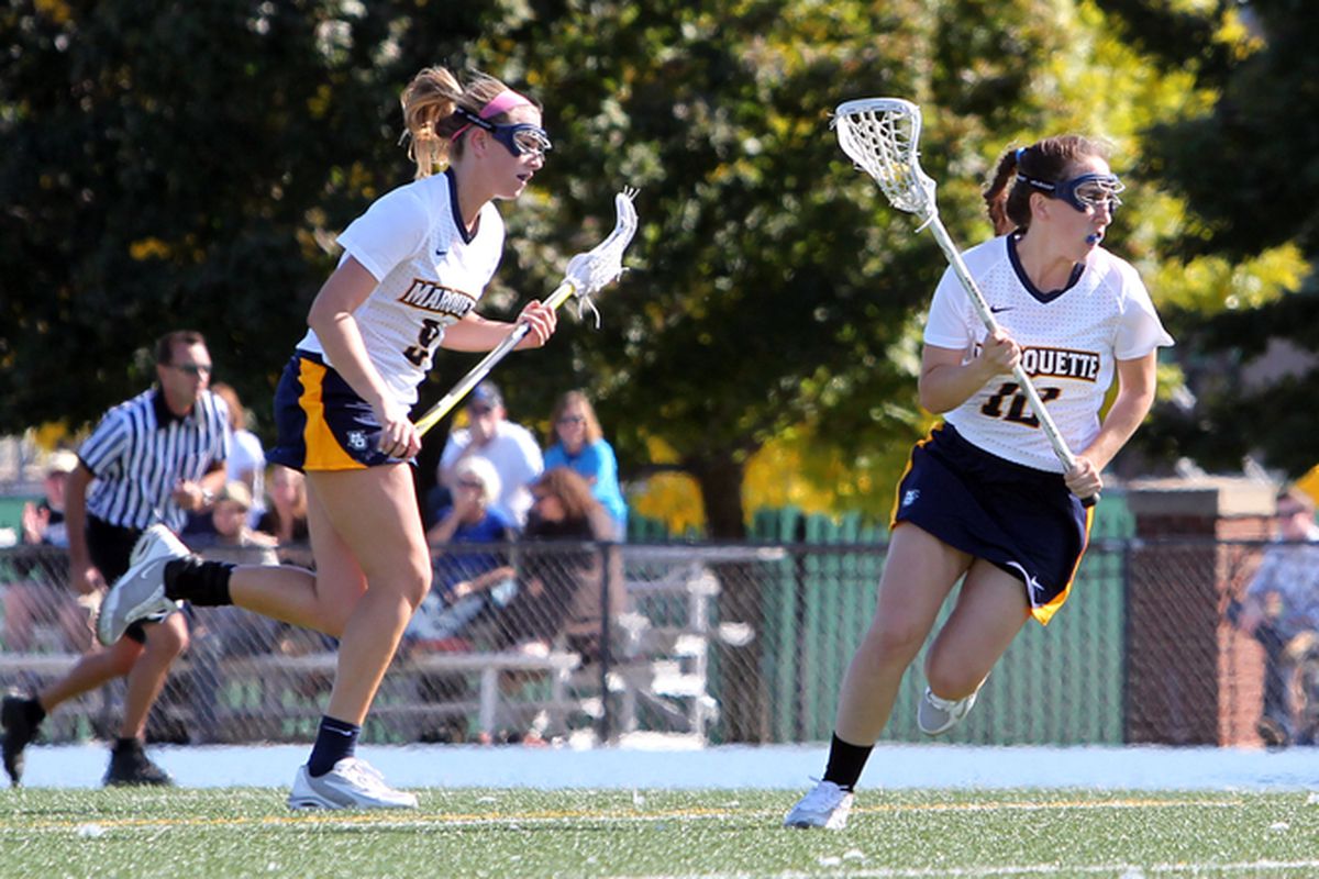 Kenzie Brown (L) had a natural hat trick & Claire Costanza (R) had a career high five points to beat Michigan on Friday.