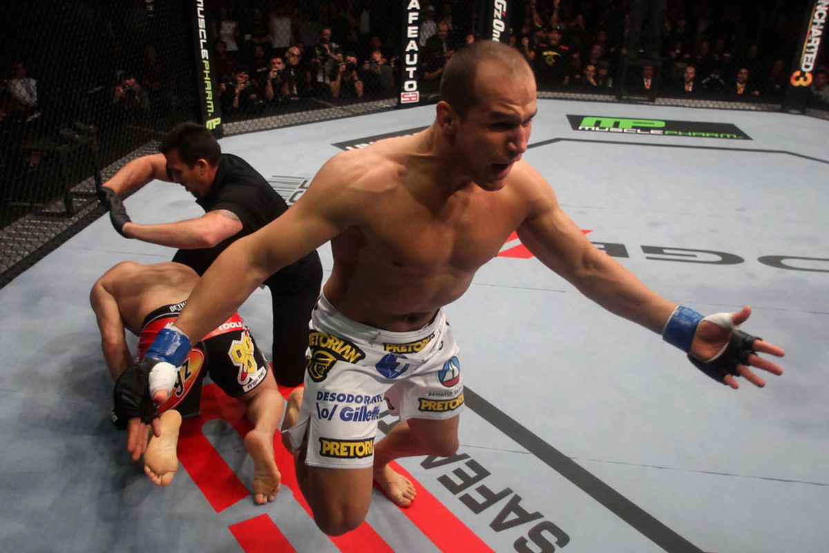 What!?! You've got be joking. Photo of Junior dos Santos finishing Cain Velasquez in 66 seconds in the UFC on Fox 1 main event by Donald Miralle via Zuffa LLC/Getty Images.