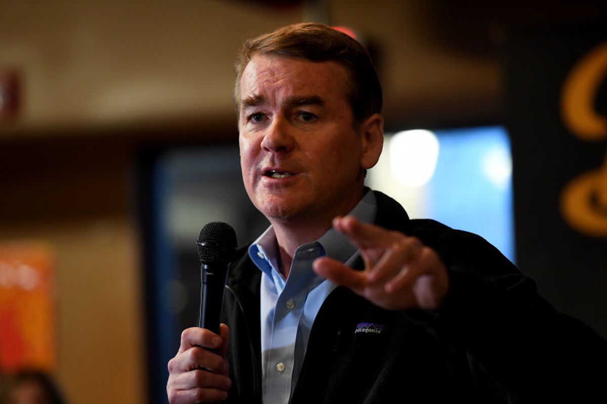 Michael Bennet speaks to the Polk County Democrats at Doc's Lounge on Feb. 22, 2019, in Johnston, Iowa.