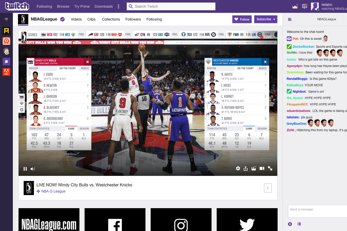 A screenshot of a minor league basketball game streaming on Twitch