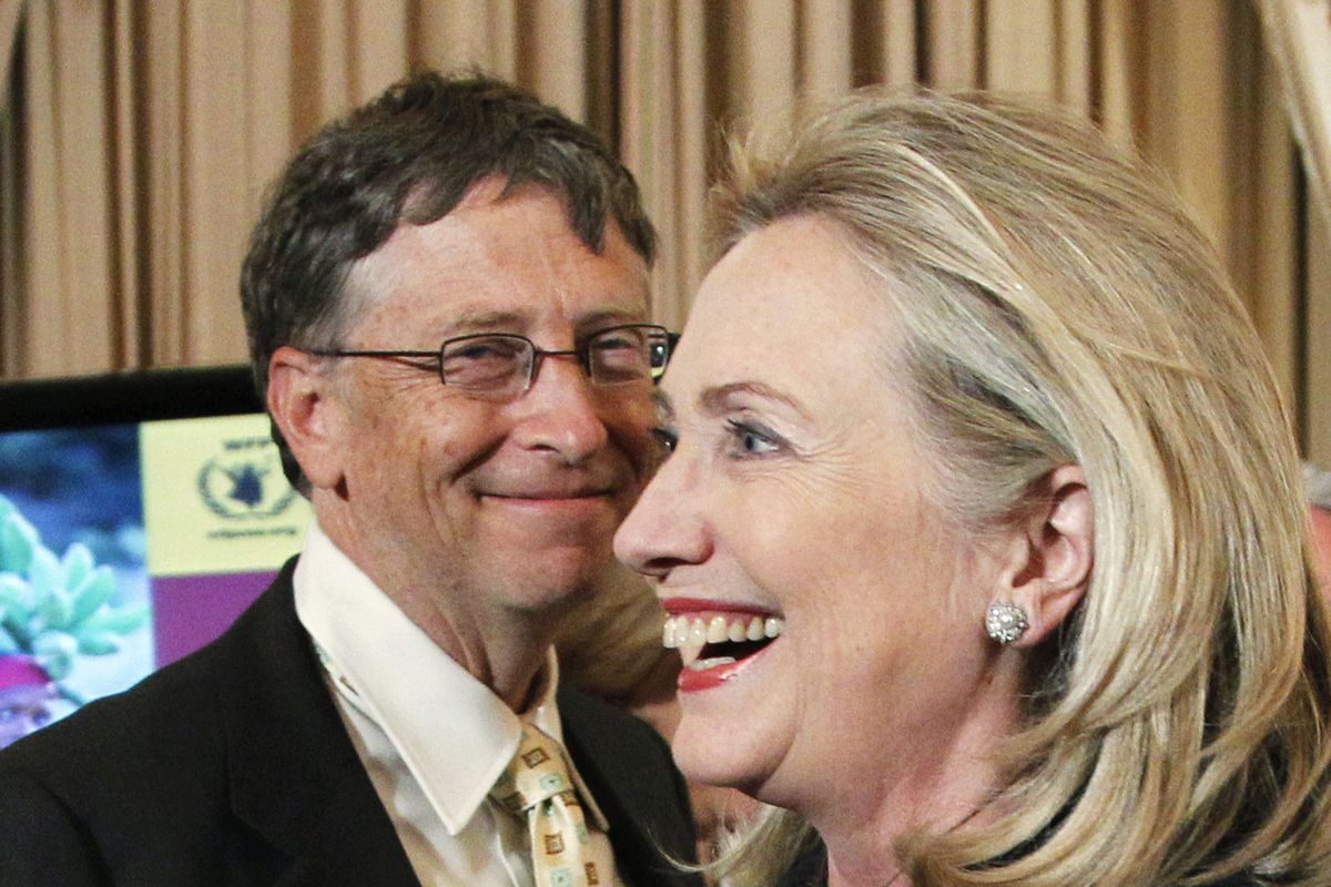 Bill Gates and Hillary Clinton attend a party in 2011.