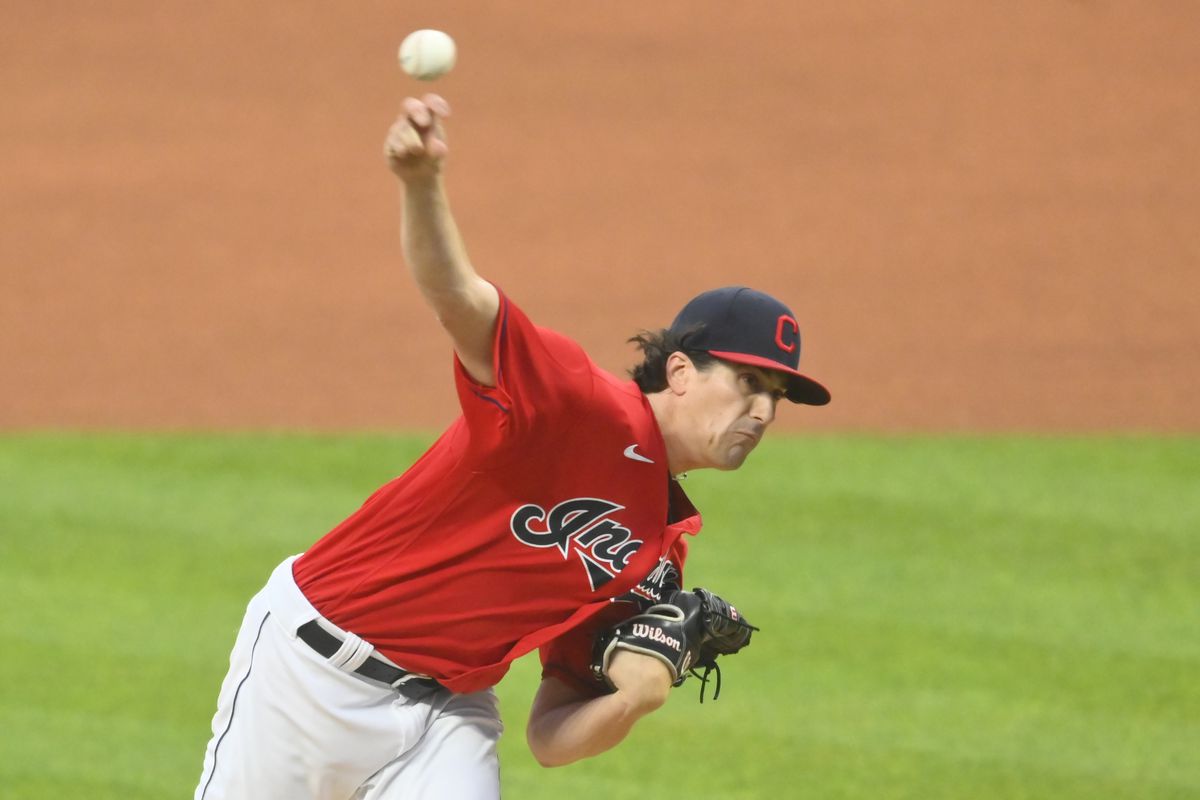 Cleveland Indians starting pitcher Cal Quantrill (47) delivers a pitch in the first inning against the Oakland Athletics at Progressive Field.