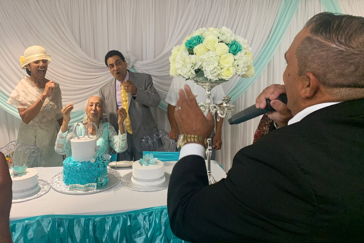 Aide Cabrera, mother of Pastor Felix Gross, celebrated her 100th birthday at the grand opening of his Bronx church on Saturday, June 26, 2021.