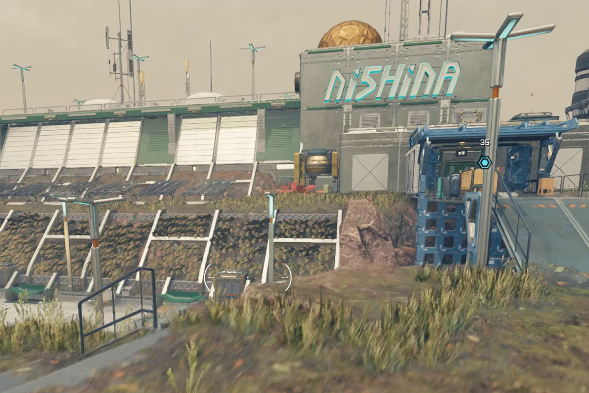 Nishina Outpost in Starfield sits on a grassy hill