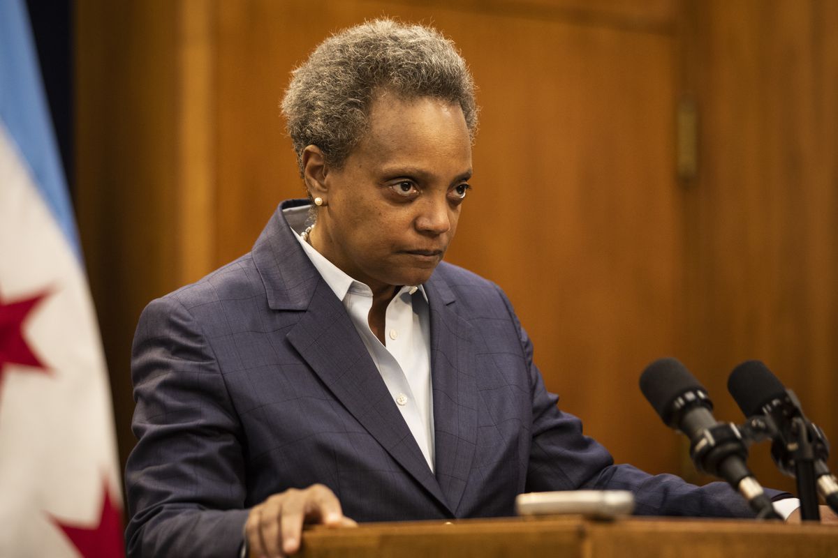 Mayor Lori Lightfoot at a news conference in December 2019.