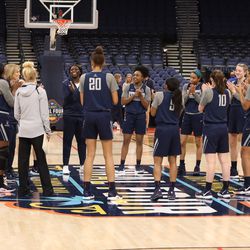 The UConn Huskies practice before their Final Four matchup with Notre Dame Fighting Irish at Amalie Arena in Tampa, FL on April 4, 2019.