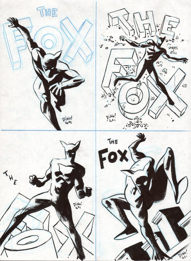 Sketches of cover treatments for The Fox: Family Values (2022). 