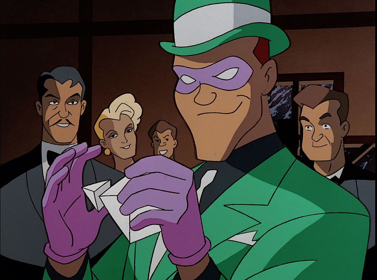 The Riddler holding a puzzle box in “Riddler’s Reform” from Batman: The Animated Series.