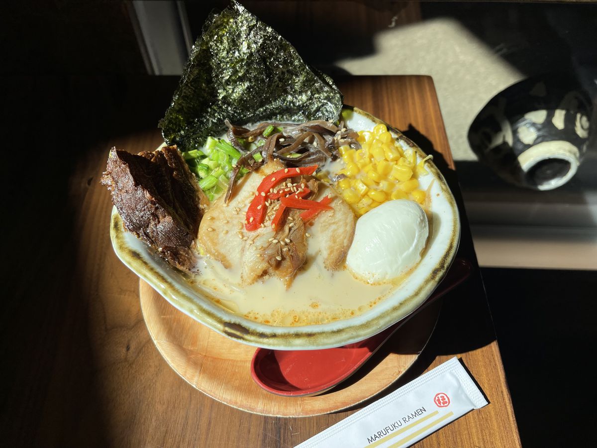 Hakata-style tonkotsu ramen noodle soup.