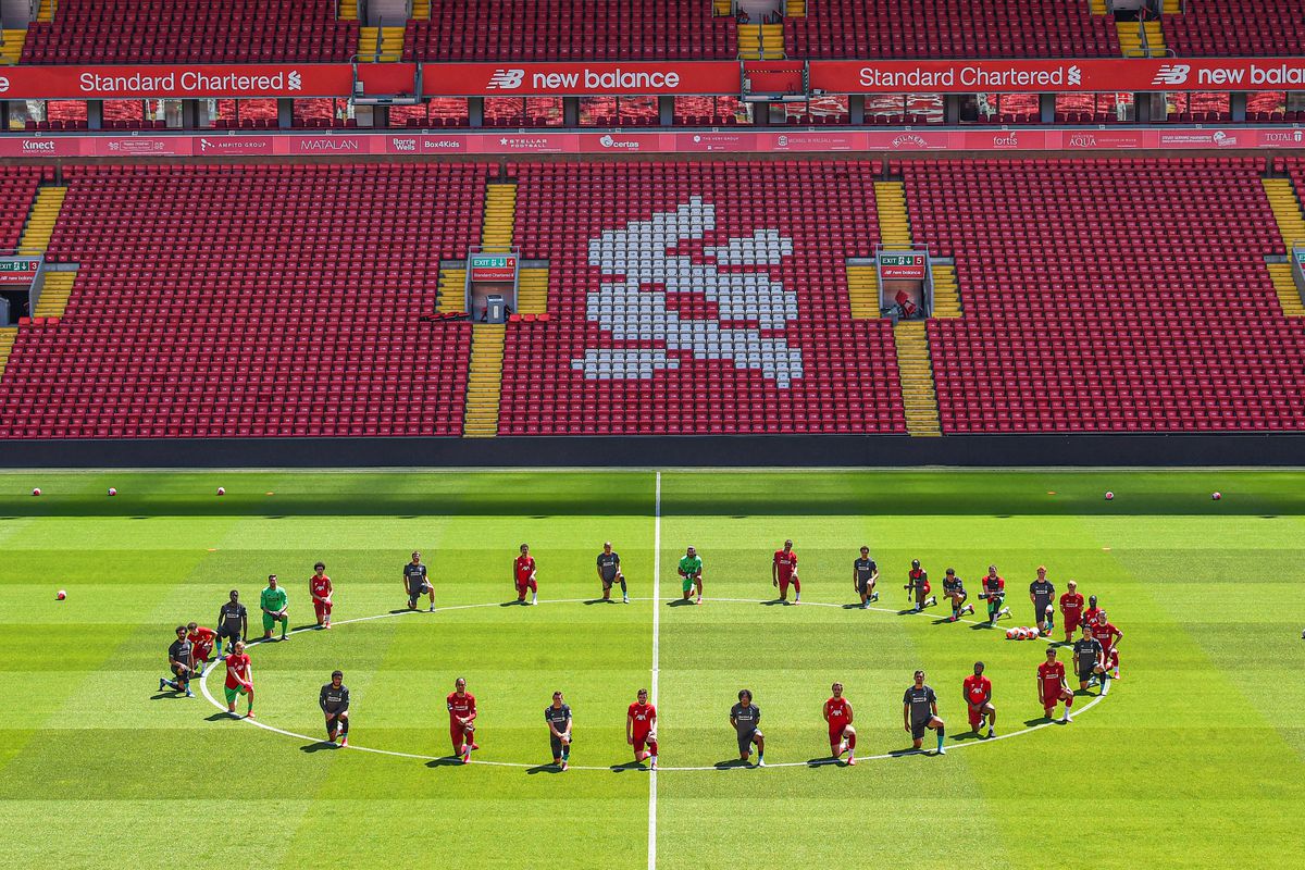 Liverpool Players Take the Knee in Memory of George Floyd During a Training Session