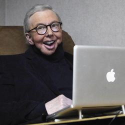 In this Jan. 12, 2011, file photo, Pulitzer Prize-winning movie critic Roger Ebert works in his office at the WTTW-TV studios in Chicago.