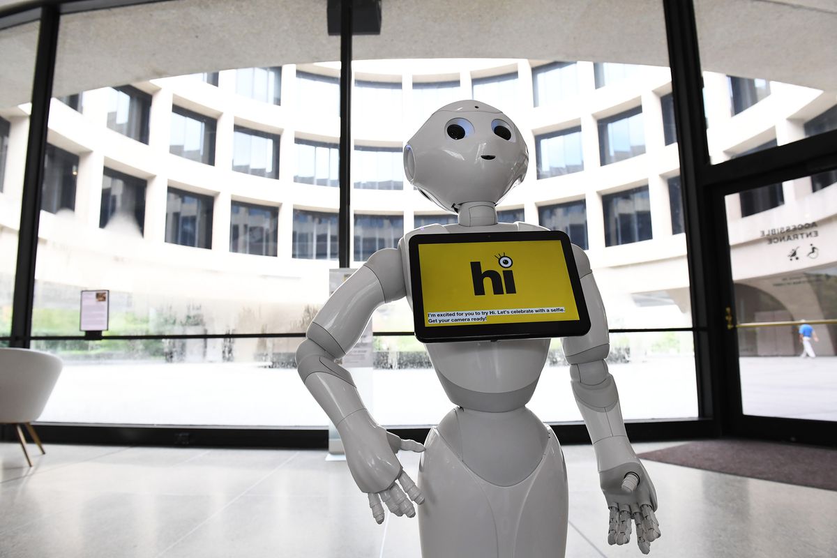 Pepper, an interactive robot is seen at the Smithsonian’s Hirshhorn Museum on Monday October 08, 2018 in Washington, DC. The robots are also being used at other Smithsonian locations.