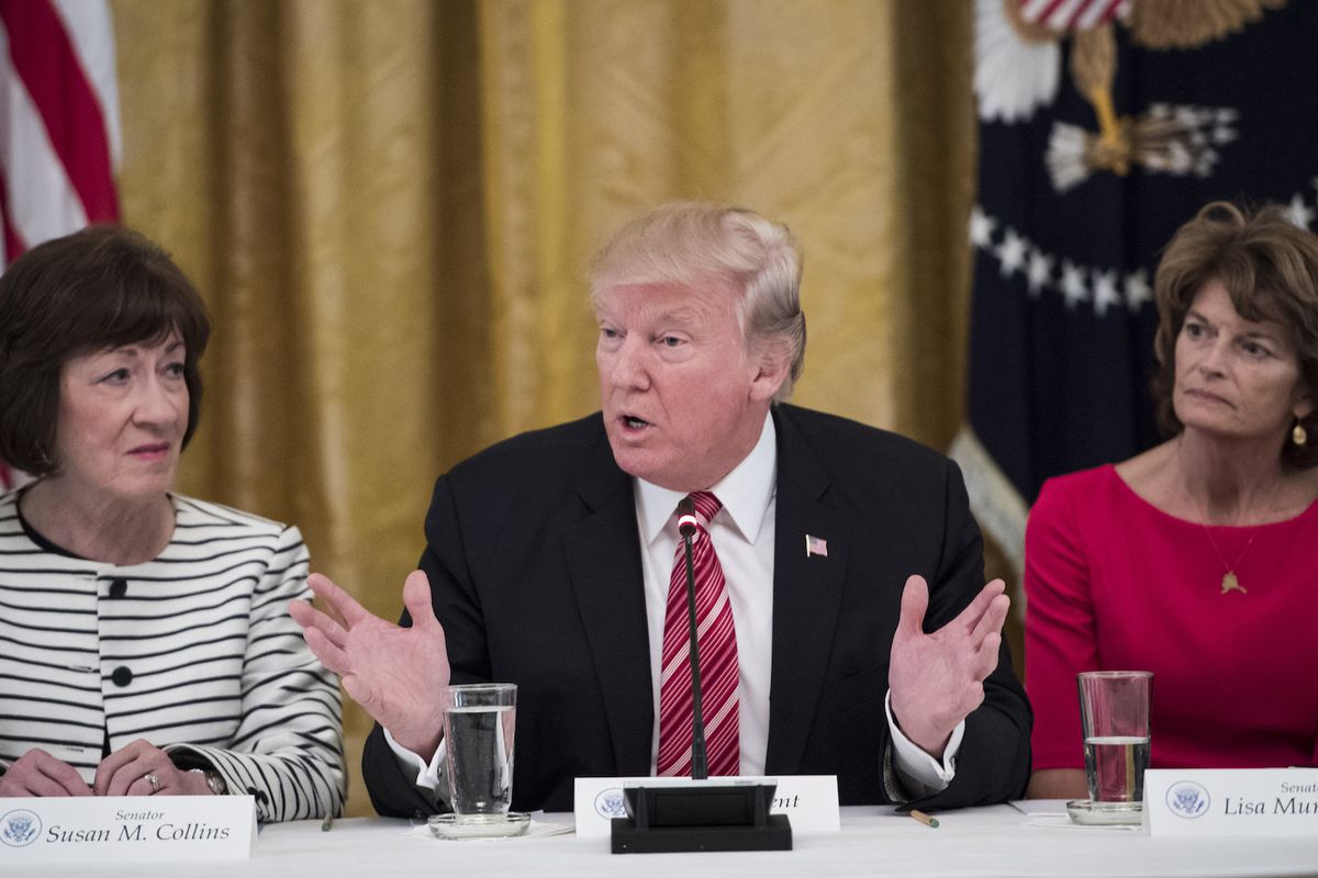 Susan Collins (left) and Lisa Murkowski (right) meet with President Trump last year.