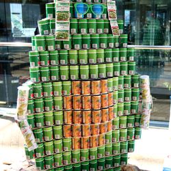 Molina Healthcare employees designed an avocado using canned goods, pictured here at the Salt Lake Main Library on Thursday, Aug. 10, 2017, for a community display and food drive. Teams from six local health care-related businesses built the sculptures for the event, which was sponsored by the Salt Lake County Health Department and Salt Lake City Public Library System. The teams will donate all food used in their sculptures to the Utah Food Bank.