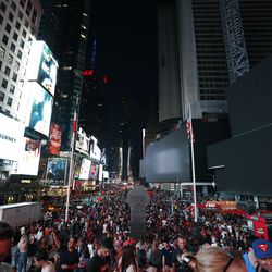 Screens in Times Square are black during a power outage, Saturday, July 13, 2019, in New York. Authorities were scrambling to restore electricity to Manhattan following a power outage that knocked out Times Square's towering electronic screens and darkened marquees in the theater district and left businesses without electricity, elevators stuck and subway cars stalled. (AP Photo/Michael Owens)