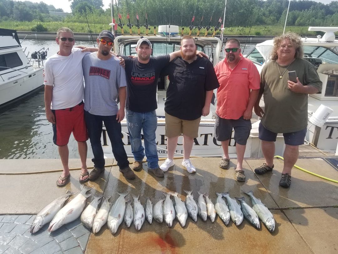 Capt. Rich Sleziak posted on the Triplecatch Lake Michigan Sportfishing Charters page, “A great Saturday morning with our great friend Randy Hall and very fun crew!! Thanks for lunch!!” Provided photo