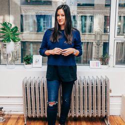 <b>Maggie Winter, Brand Director</b> is wearing AYR's <a href="https://ayr.com/products/the-slouchy?color=cosmos">sweater</a>, <a href="https://ayr.com/products/the-long-and-lean-top?color=black">tank</a>, and <a href="https://ayr.com/products/the-skinny?