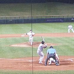 Nolan Blackwood pitches in the ninth inning