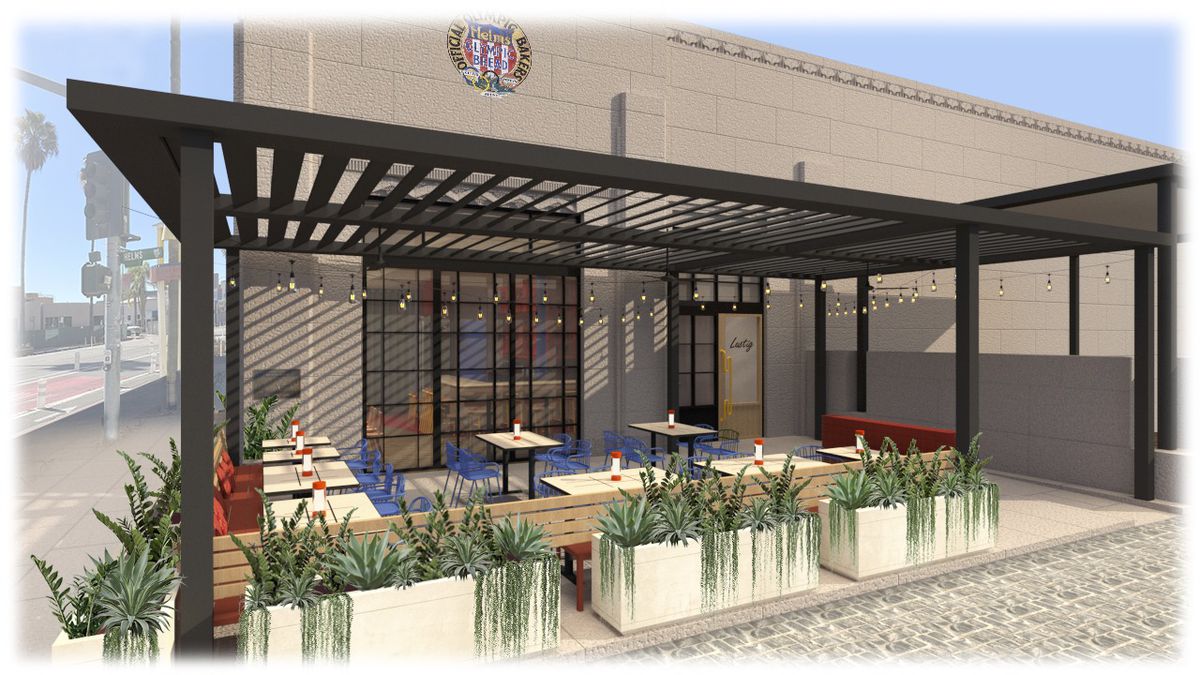 Rendering of patio at forthcoming Lustig in Culver City.