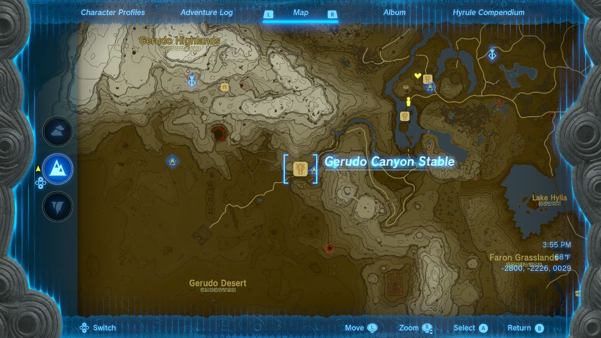 Map of the Gerudo Canyon Stable location 