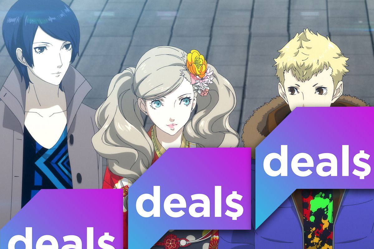 A Persona 5 Royal screenshot overlaid with the Polygon Deals logo