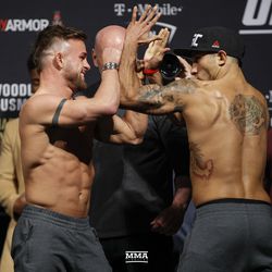Cody Stamann and Alejandro Perez square off at UFC 235 weigh-ins.