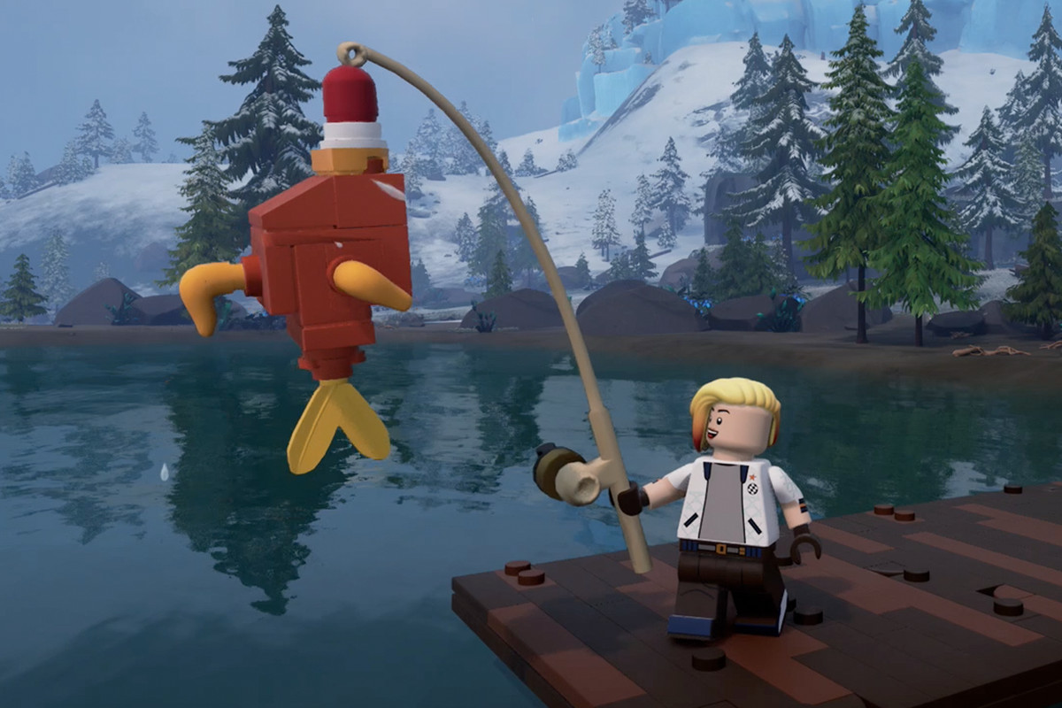 Lego Fortnite player catching a fish