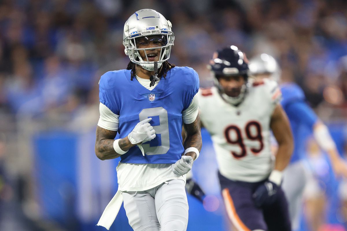 Detroit Lions wide receiver Jameson Williams (9) is seen during the first half of an NFL football game against the Chicago Bears in Detroit, Michigan USA, on Sunday, January 1, 2023
