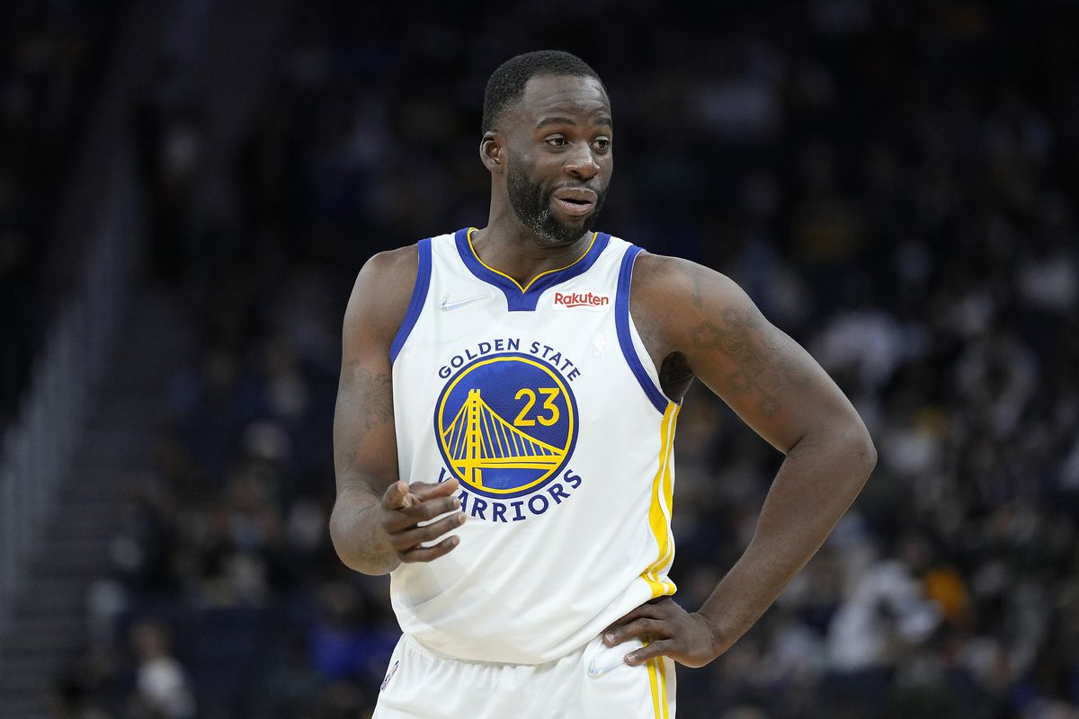 Draymond Green #23 of the Golden State Warriors looks on against the Portland Trail Blazers during the second half of their game at Chase Center on October 15, 2021 in San Francisco, California.