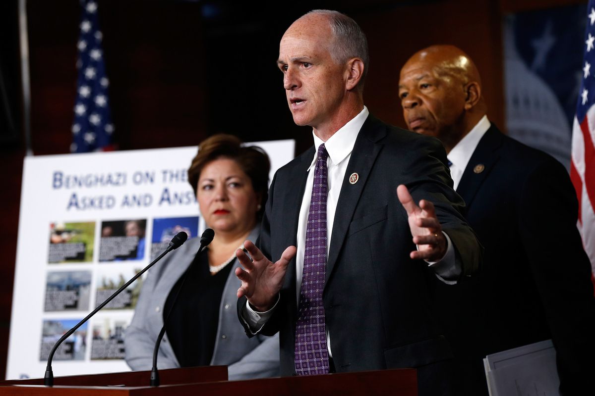  Rep. Adam Smith (C) (D-WA) speaks during a press conference by Democratic members of the House Select Committee on Benghazi September 16, 2014, at the US Capitol in Washington, DC. 