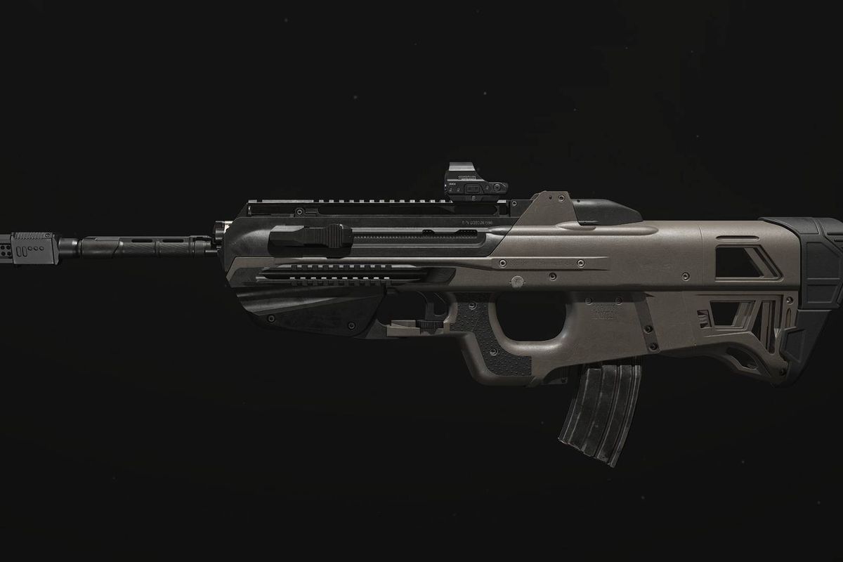 A BP50 gun hovers over a black background in key art for the Best BP50 Loadout in MW3.