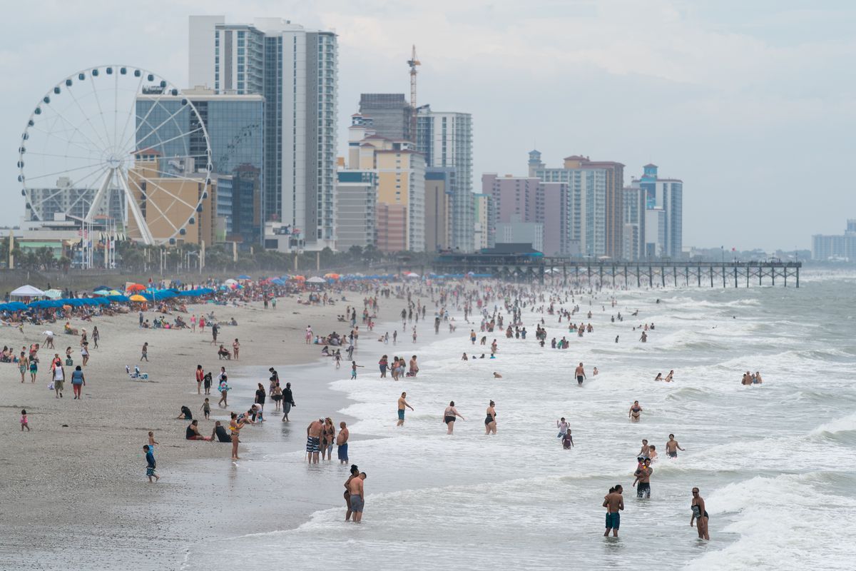 Crowds enjoy the beach on May 29, 2021 in Myrtle Beach, South Carolina. Myrtle Beach is the No. 3 top destination for road trips on Memorial Day, according to AAA Carolinas.