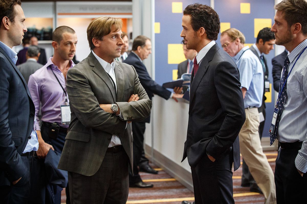Steve Carell and Ryan Gosling face off in The Big Short.