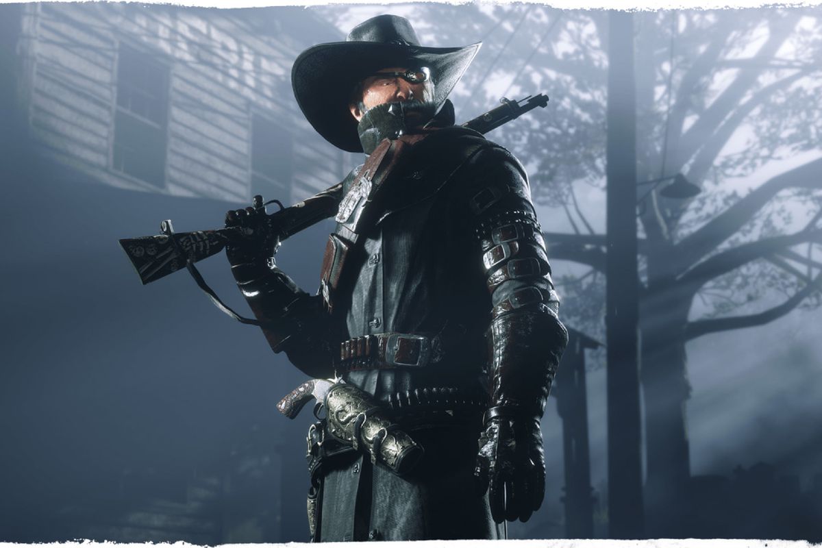 a masked bounty hunter in Red Dead Online